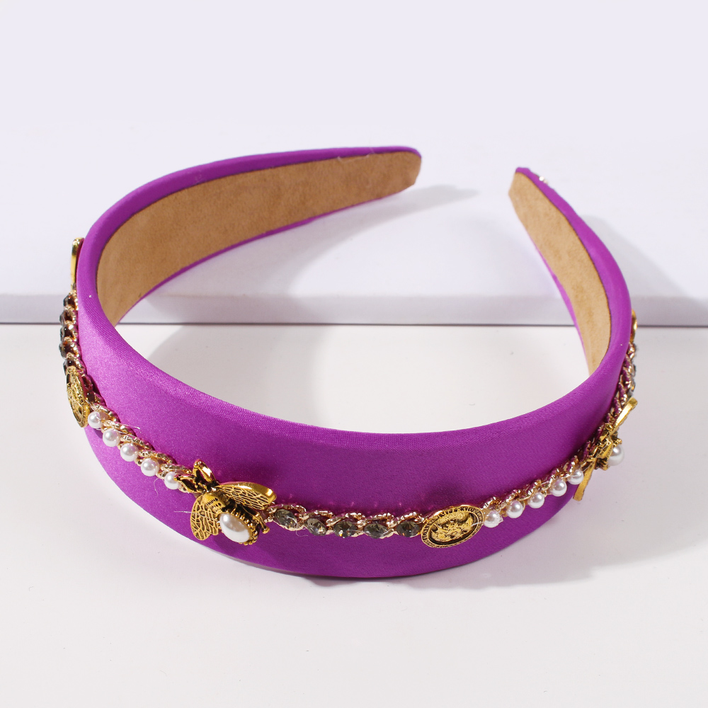 Fashion Purple Fabric Alloy Diamond Bee Pearl Headband,Head Band