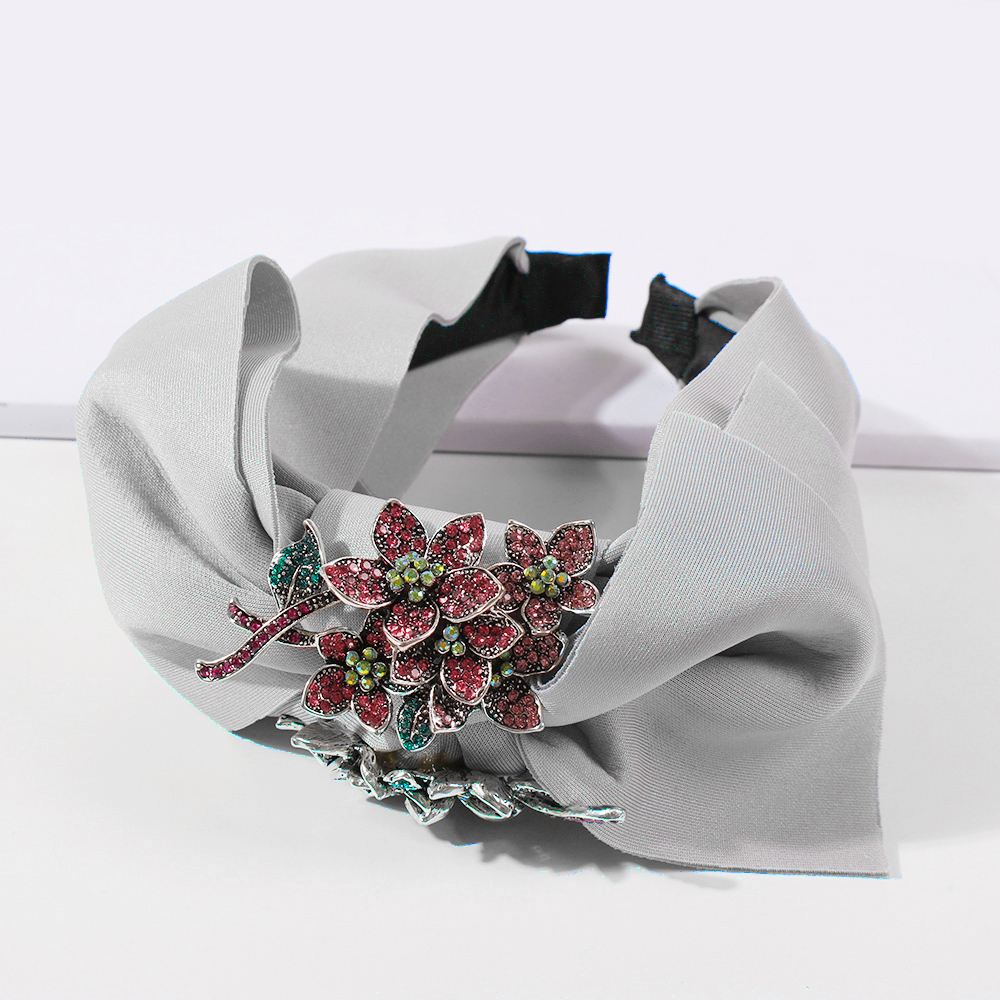 Fashion Light Grey Fabric Alloy Diamond-studded Bow Flower Headband,Head Band