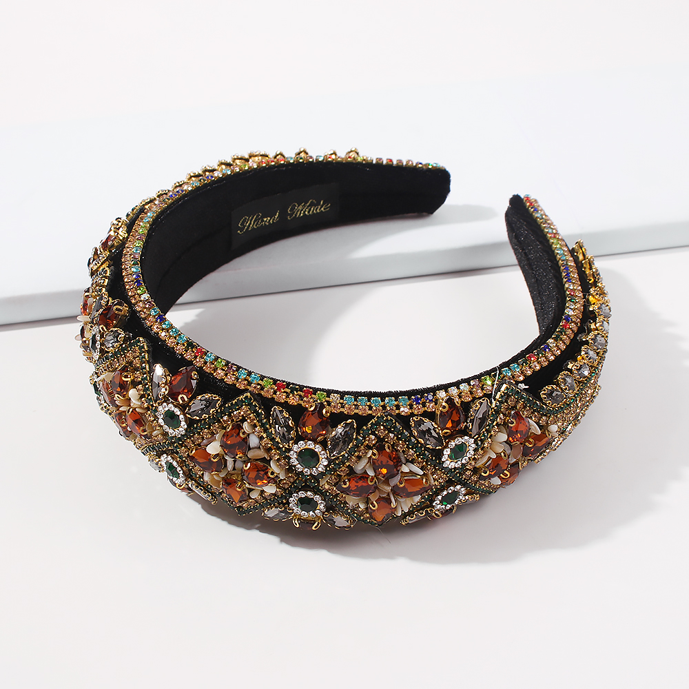 Fashion Dark Champagne Fabric Alloy Diamond-studded Geometric Headband,Head Band