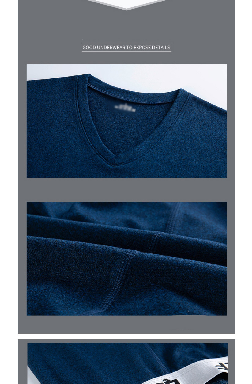 Fashion Lake Blue V-neck Slim Cationic Mens Seamless Thermal Underwear Set,SLEEPWEAR & UNDERWEAR