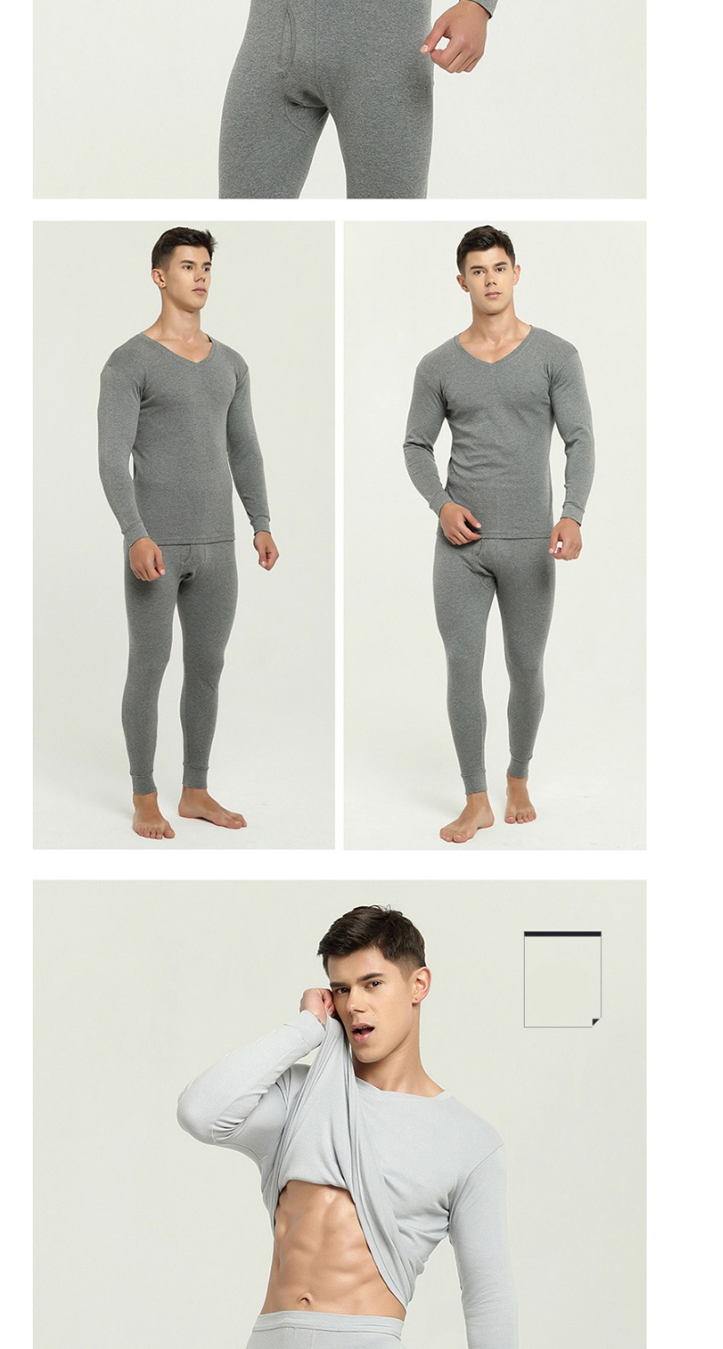 Fashion Round Neck Dark Gray Thin Slim V-neck Mens Thermal Underwear Set,SLEEPWEAR & UNDERWEAR