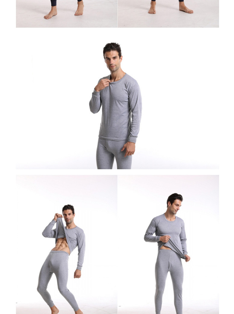 Fashion Dark Gray Round Neck Thin Slim-fit Mens Thermal Underwear Set,SLEEPWEAR & UNDERWEAR