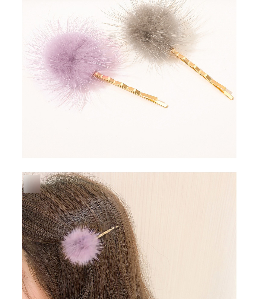Fashion Beige Mink Hair Alloy Round Ball Hairpin,Hairpins