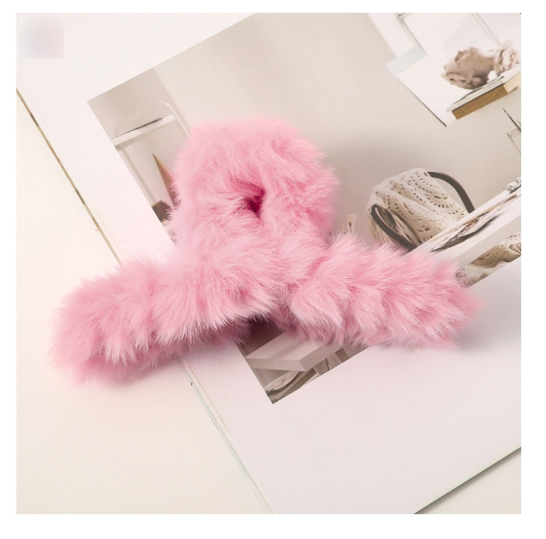Fashion Rose Red Imitation Rabbit Fur Cross Leopard Print Resin Hollow Grip,Hair Claws
