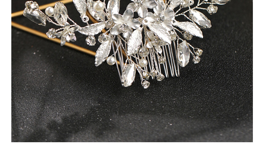 Fashion Silver Handmade Pearl Rhinestone Leaf Hair Comb,Bridal Headwear