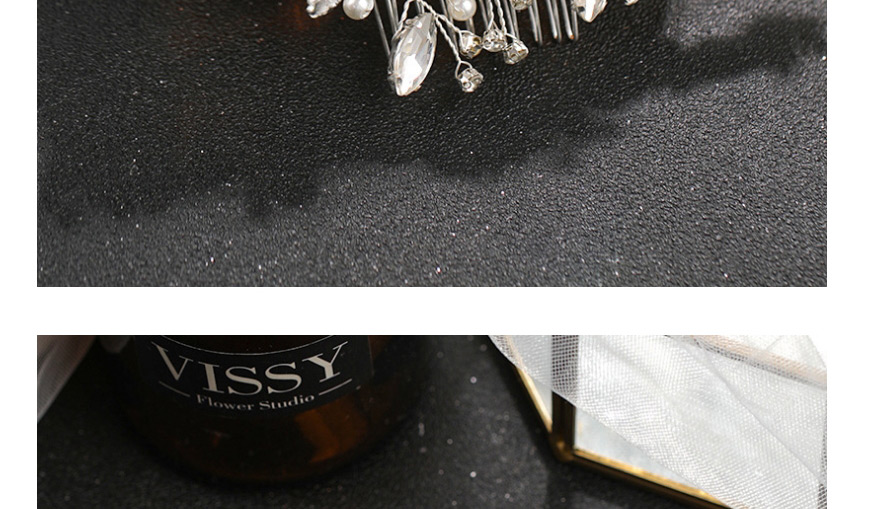 Fashion Silver Handmade Pearl Rhinestone Leaf Hair Comb,Bridal Headwear