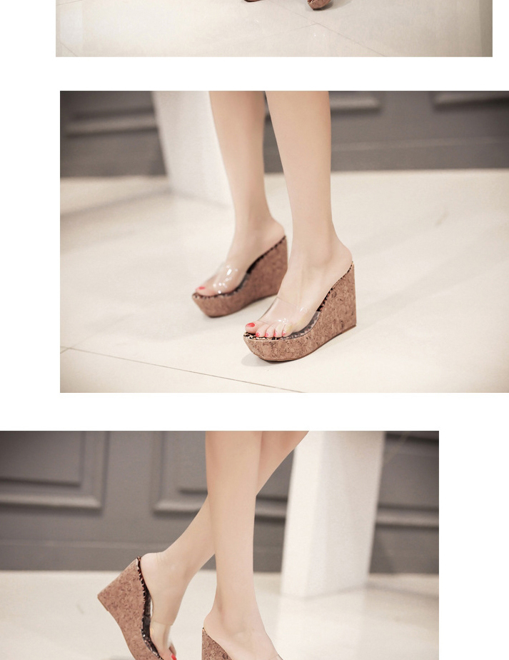 Fashion Leopard Transparent Film Wedge Platform Sandals And Slippers,Slippers