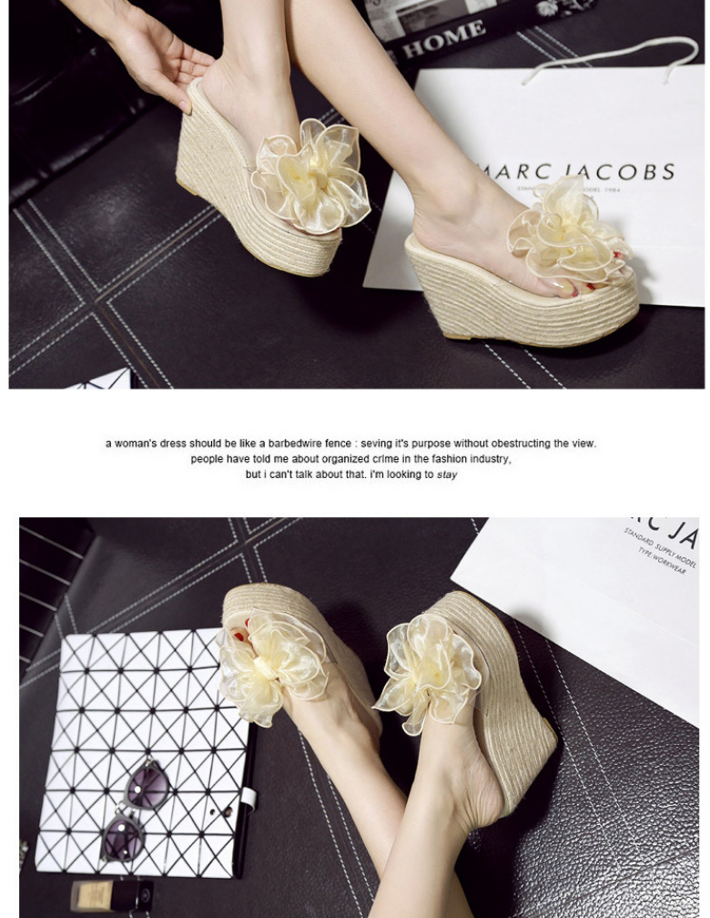 Fashion Pink Large Bow Transparent Wedge Heel Platform High Heel Open-toed Sandals And Slippers,Slippers