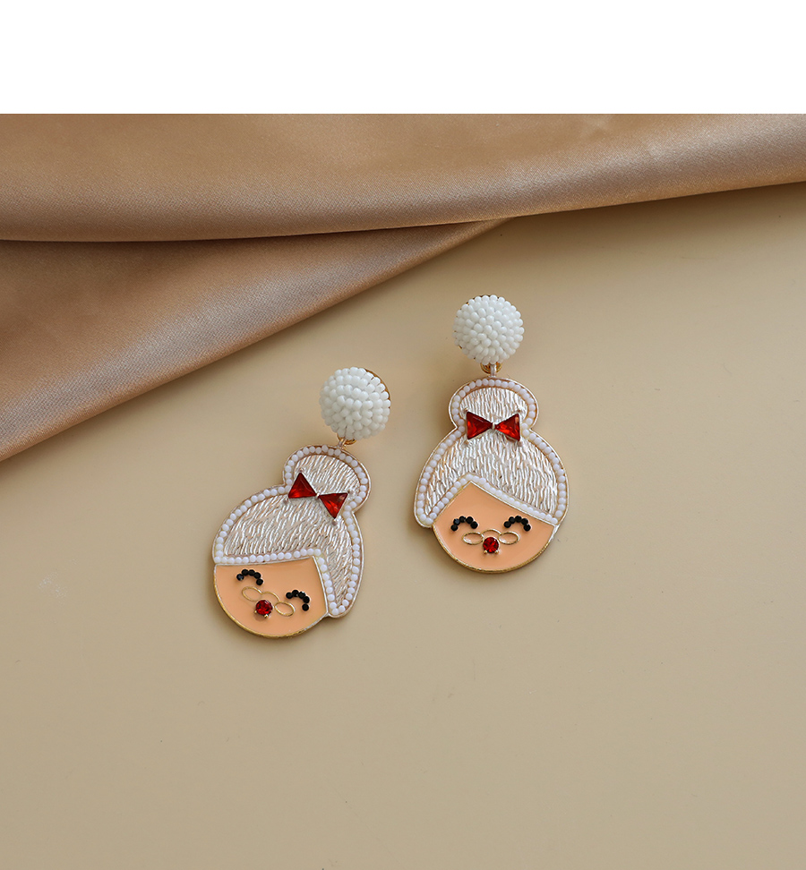 Fashion Khaki Alloy Diamond Rice Beads Granny Head Earrings,Drop Earrings
