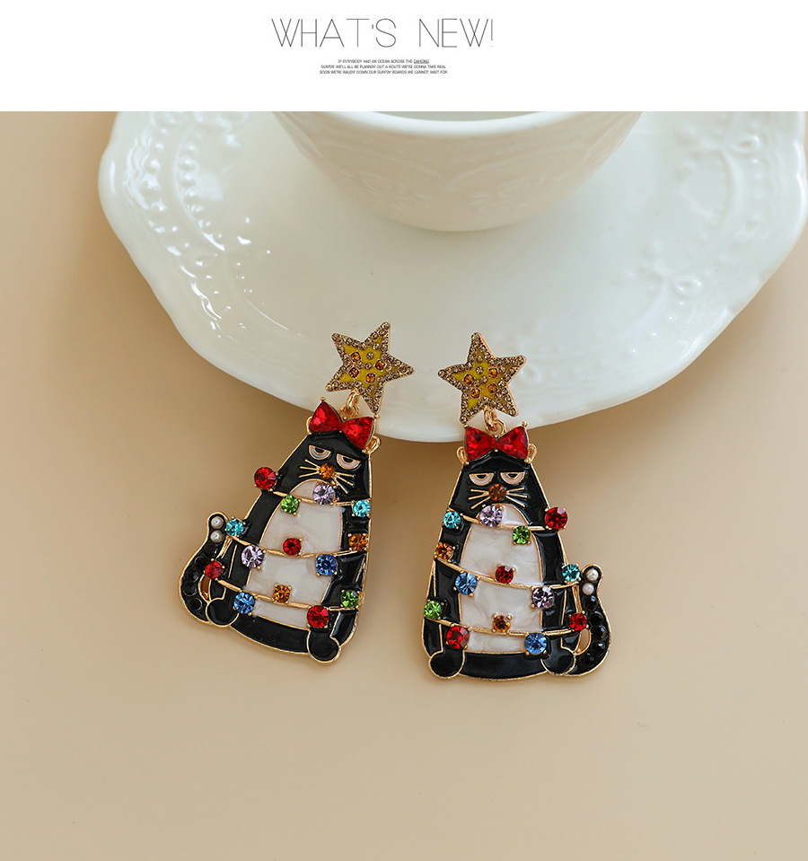 Fashion Color Alloy Diamond Five-pointed Star Totoro Earrings,Drop Earrings