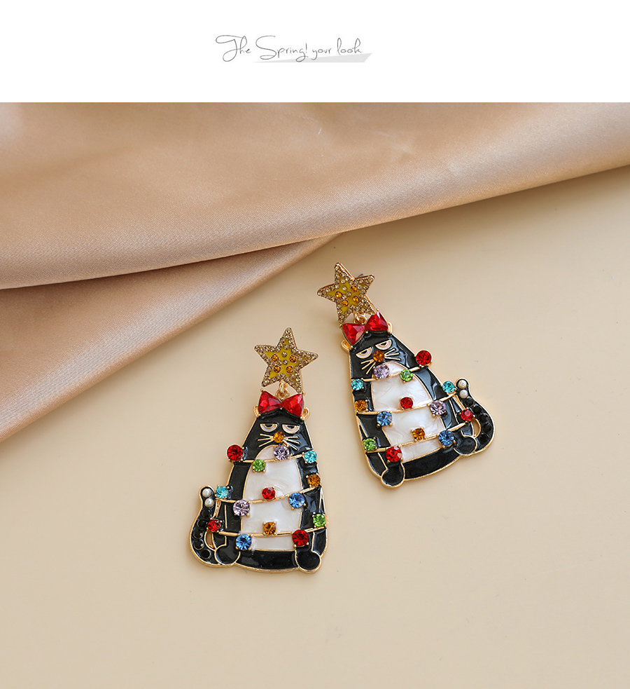 Fashion Color Alloy Diamond Five-pointed Star Totoro Earrings,Drop Earrings