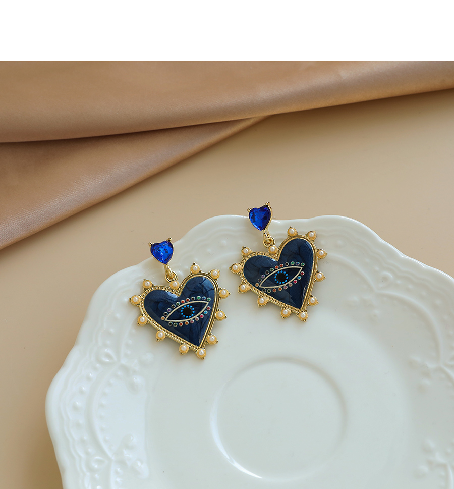 Fashion Blue Alloy Diamond Pearl Love Eye Stud Earrings,Stud Earrings