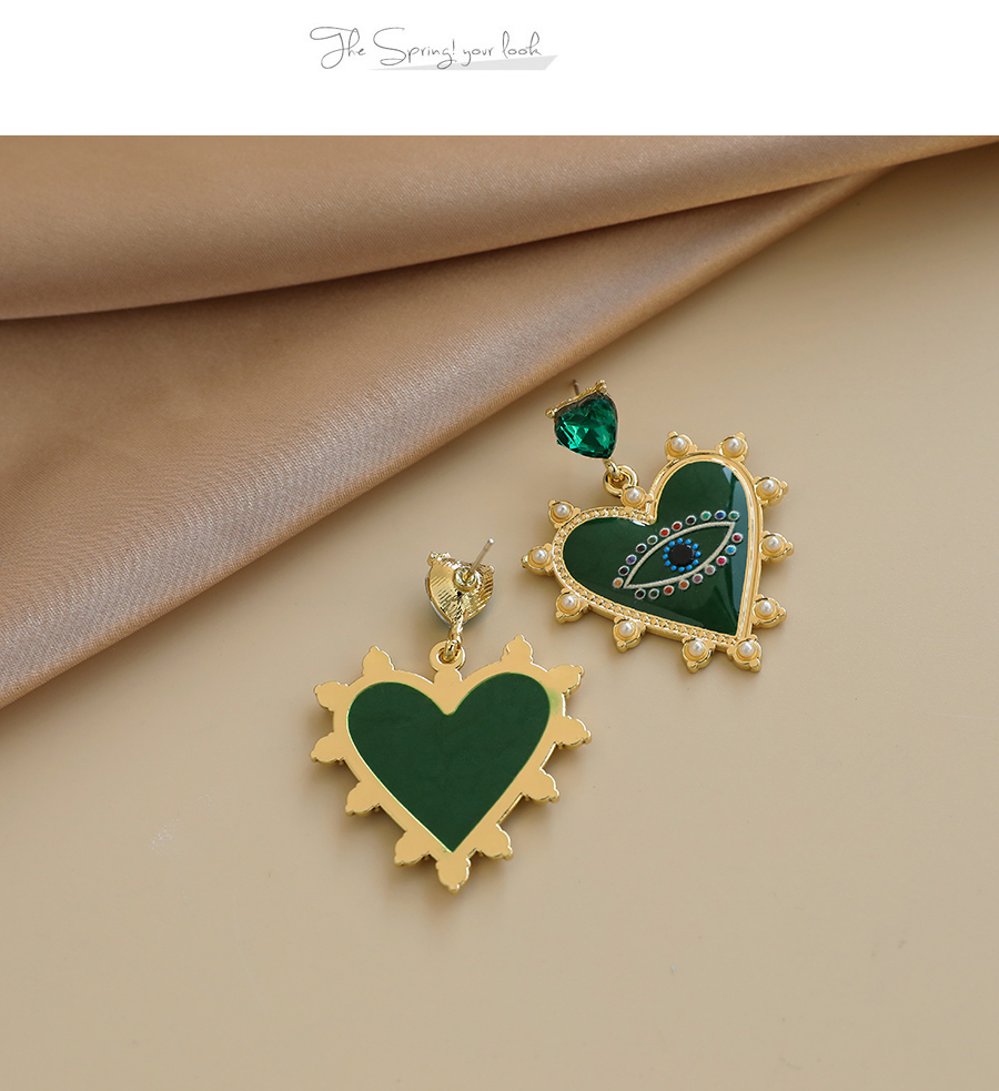 Fashion Green Alloy Diamond Pearl Love Eye Stud Earrings,Drop Earrings