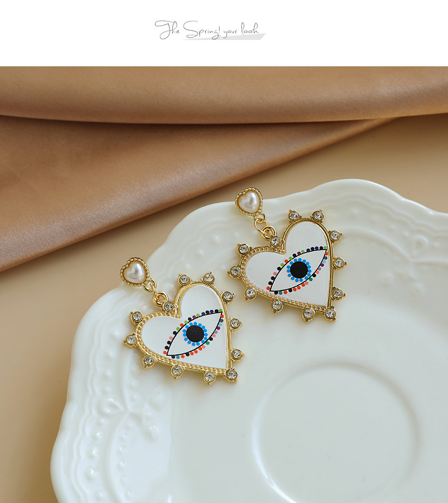 Fashion White Alloy Diamond Pearl Love Eye Stud Earrings,Drop Earrings