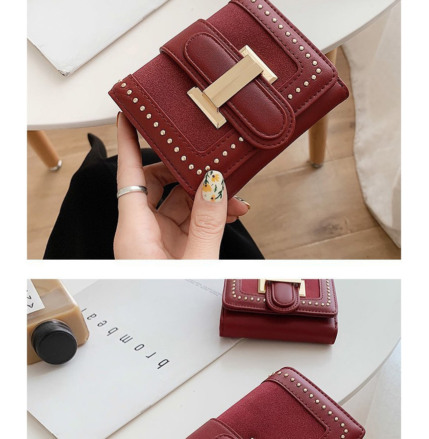 Fashion Short Red Studded Metal Buckle Flap Long Wallet,Wallet