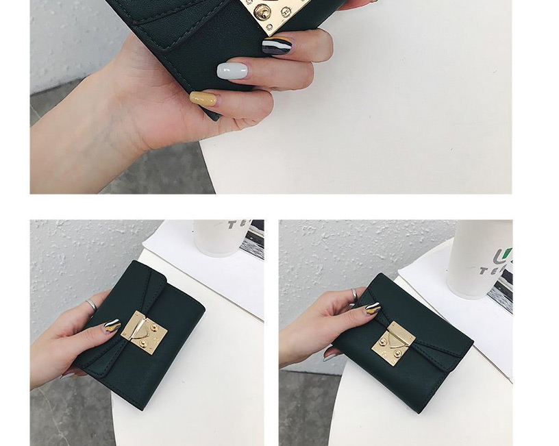 Fashion Dark Green Three-fold Card Slot Buckle Lacquered Edge Wallet,Wallet