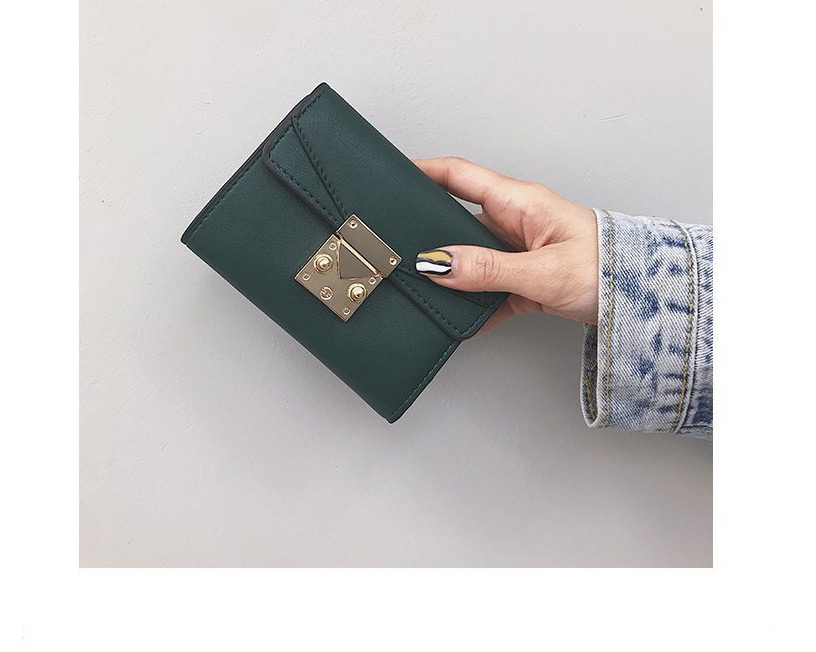 Fashion Dark Green Three-fold Card Slot Buckle Lacquered Edge Wallet,Wallet