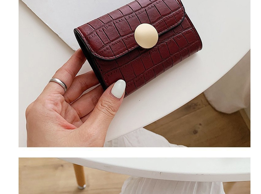 Fashion Red Wine Stone Pattern Flap Lock Short Wallet,Wallet