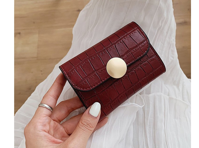 Fashion Red Wine Stone Pattern Flap Lock Short Wallet,Wallet