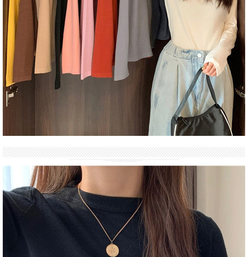 Fashion Apricot Solid Color Round Neck Long Sleeve Bottoming Shirt,Hair Crown
