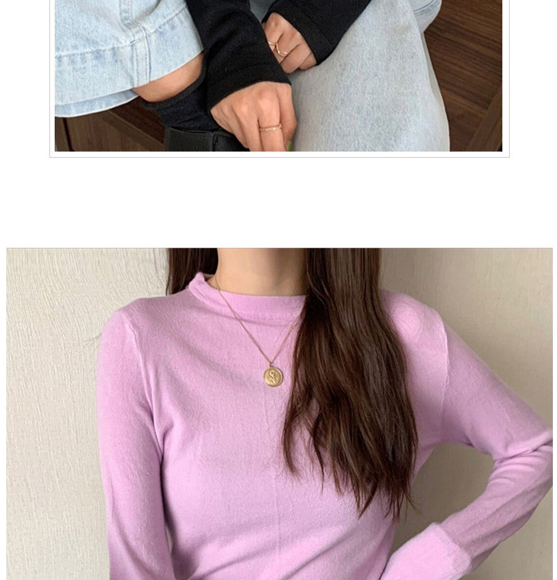 Fashion Apricot Solid Color Round Neck Long Sleeve Bottoming Shirt,Hair Crown