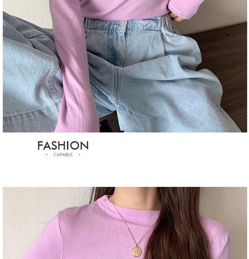 Fashion Yellow Solid Color Round Neck Long Sleeve Bottoming Shirt,Tank Tops & Camis
