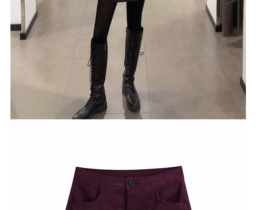 Fashion Dark Purple Corduroy Stitching Pocket Solid Color Skirt,Skirts
