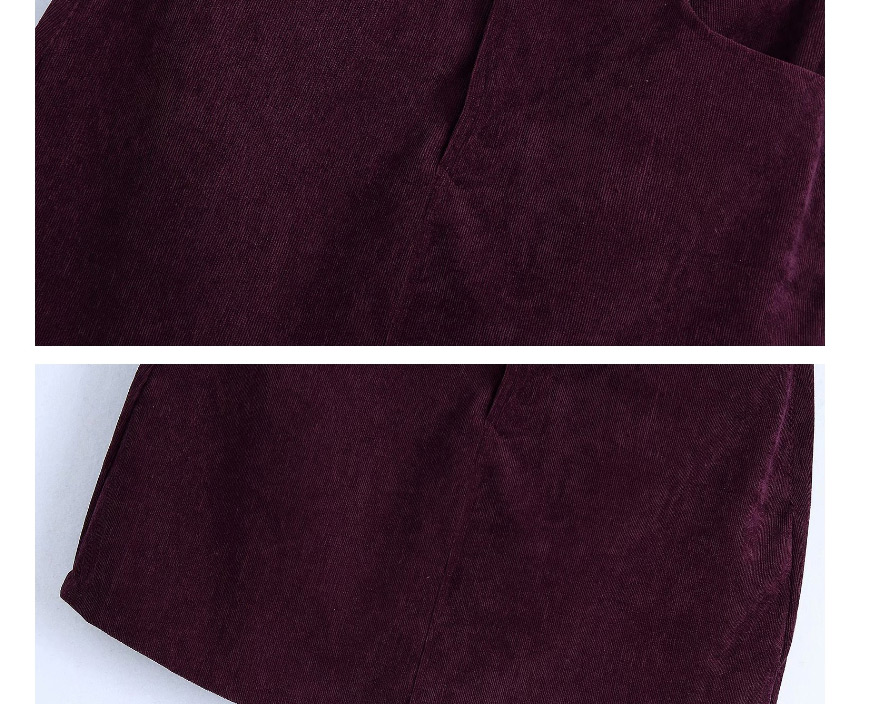 Fashion Dark Purple Corduroy Stitching Pocket Solid Color Skirt,Skirts