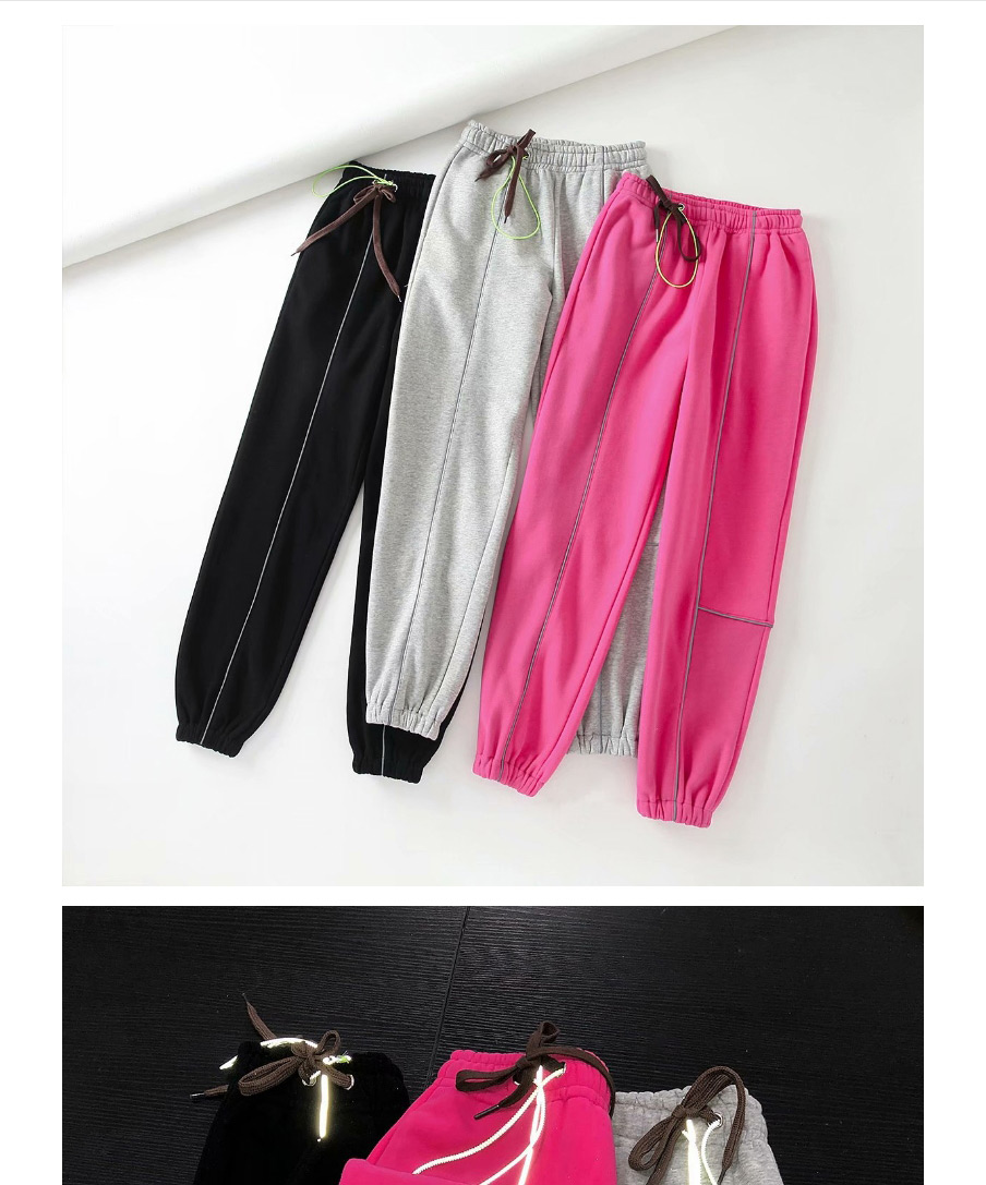 Fashion Rose Red Reflective Strip Stitching Contrast Color Drawstring Elastic Waist Bungee Pants,Pants
