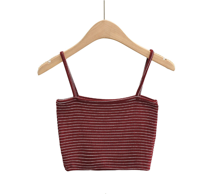 Fashion Wine Red Short Striped Camisole Top,Tank Tops & Camis