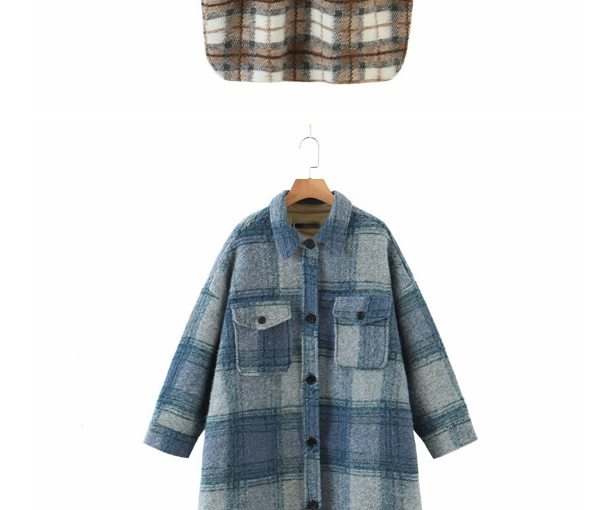 Fashion Khaki Woolen Woolen Plaid Coat Puffer Jacket,Coat-Jacket