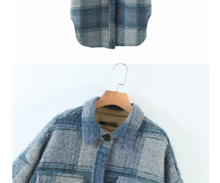 Fashion Khaki Woolen Woolen Plaid Coat Puffer Jacket,Coat-Jacket