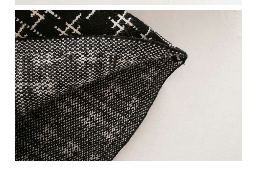 Fashion Black Metallic Thread Knitted Check Coat Top,Coat-Jacket