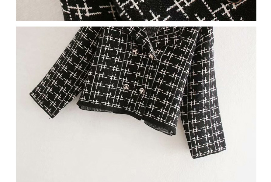 Fashion Black Metallic Thread Knitted Check Coat Top,Coat-Jacket