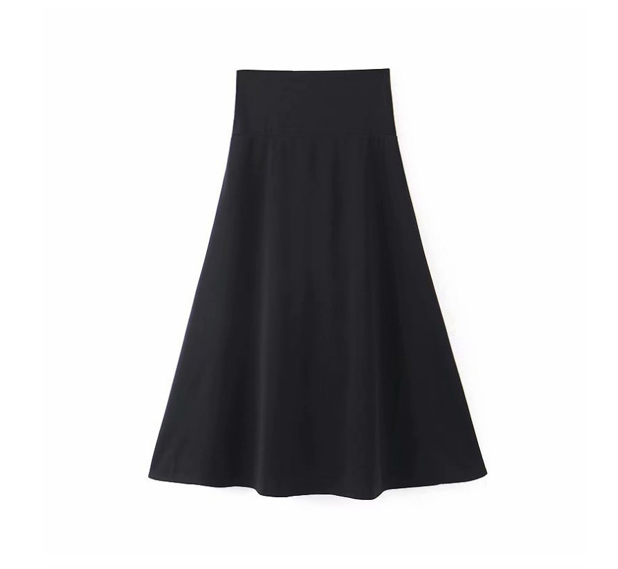 Fashion Black Solid Color Waist Skirt With Eyelet Straps,Skirts