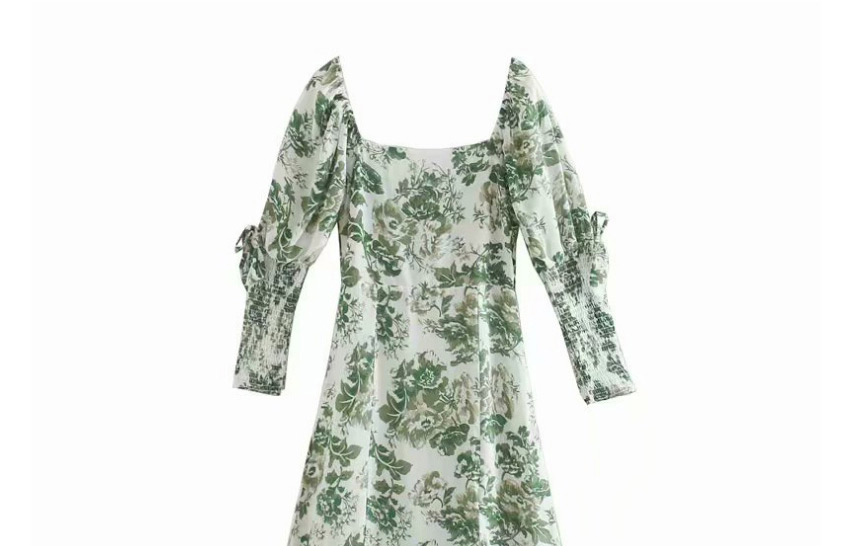 Fashion Printing Flower Print Slit Loose Pleated Dress,Long Dress