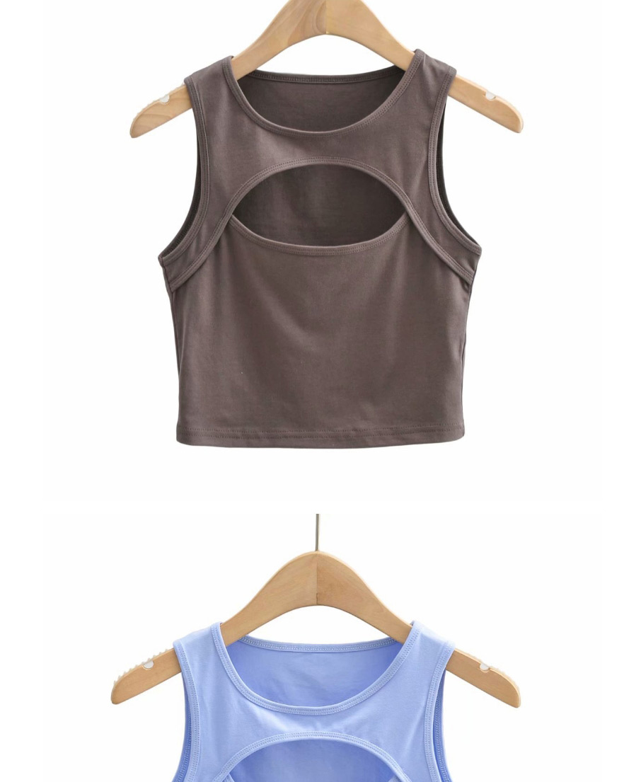 Fashion Blue Solid Color Chest Opening T-shirt Vest Top,Tank Tops & Camis