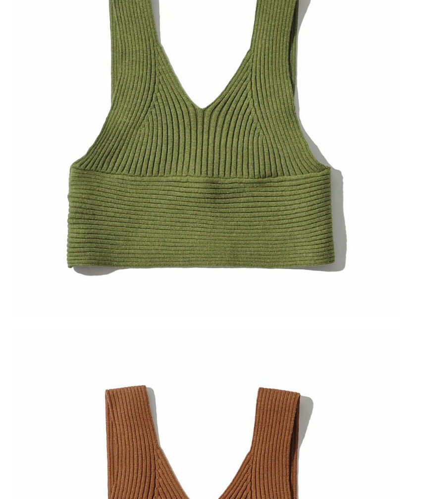 Fashion Grass Green Solid Color Pit Strip Knit Slim Vest,Tank Tops & Camis
