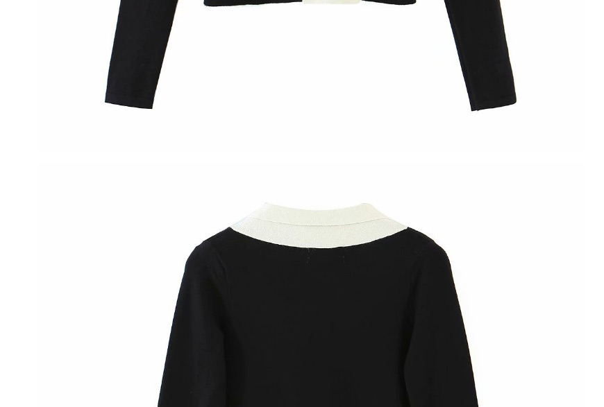 Fashion Black Cashmere Bow Tie Slim Knit Bottoming Shirt Top,Sweater