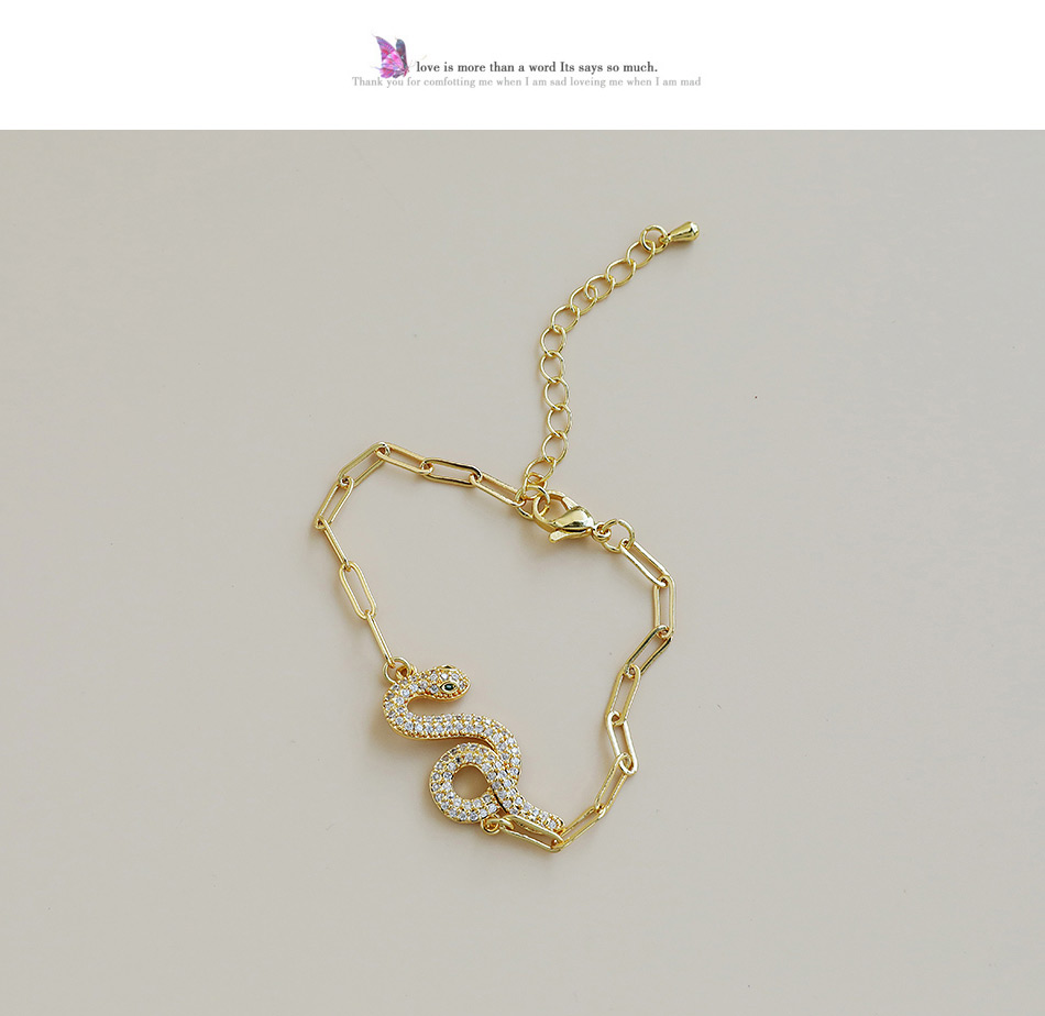 Fashion Gold Color Copper Inlaid Zircon Snake-shaped Thick Chain Bracelet,Bracelets
