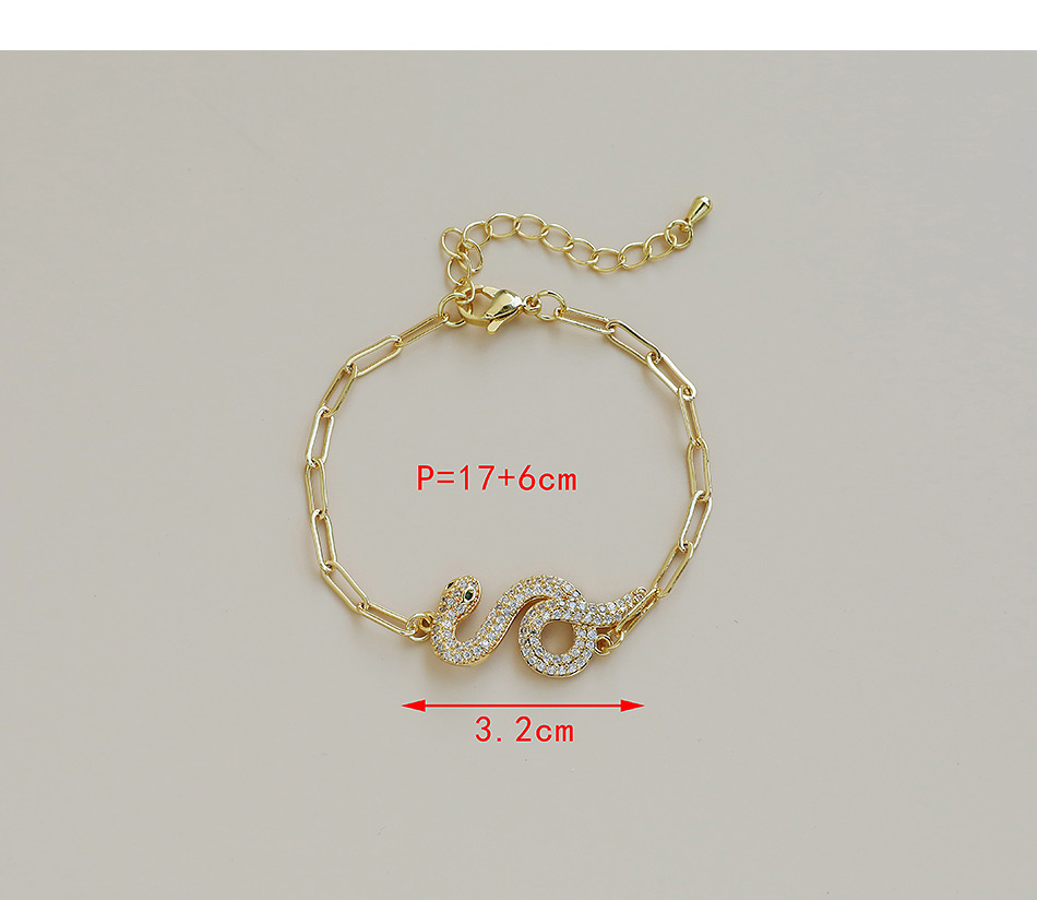 Fashion Gold Color Copper Inlaid Zircon Snake-shaped Thick Chain Bracelet,Bracelets