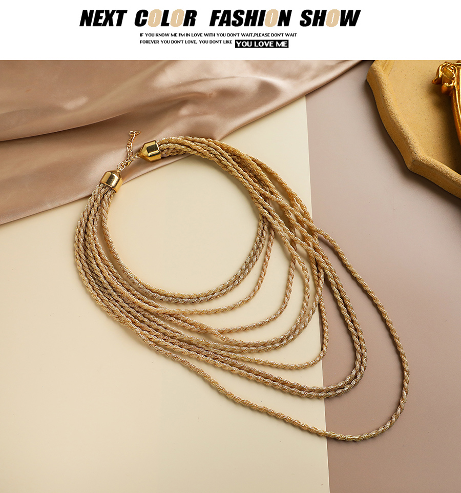 Fashion Gold Color Alloy Twist Shape Multilayer Necklace,Multi Strand Necklaces