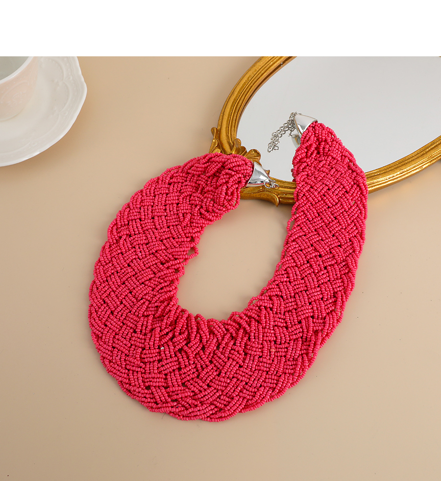 Fashion Red Alloy Diamond Drop Flower Tassel Necklace,Chokers