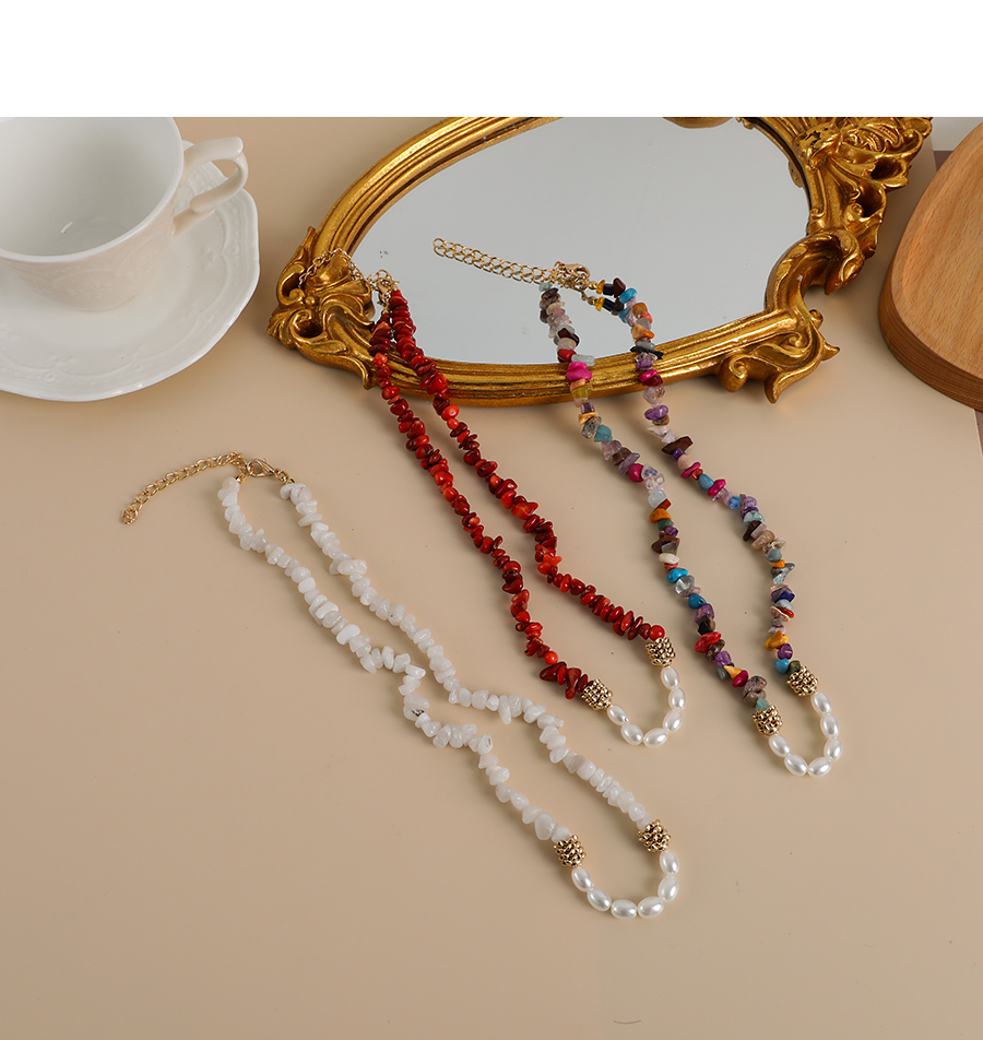 Fashion Red Natural Stone Pearl Necklace,Beaded Necklaces