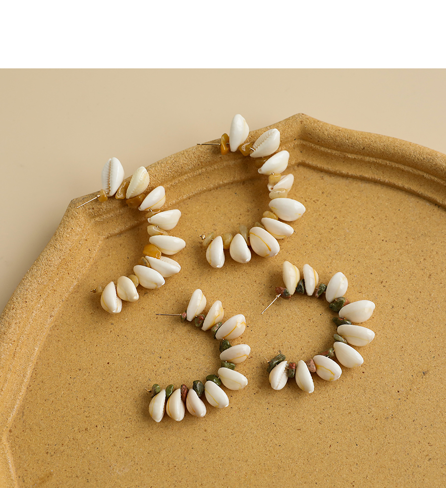 Fashion Champagne Hand-woven Rice Beads Geometric Fan-shaped Earrings,Drop Earrings