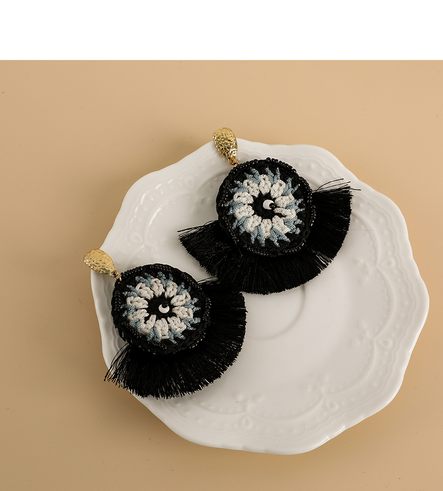 Fashion White Hand-woven Rice Beads Geometric Fan-shaped Earrings,Drop Earrings