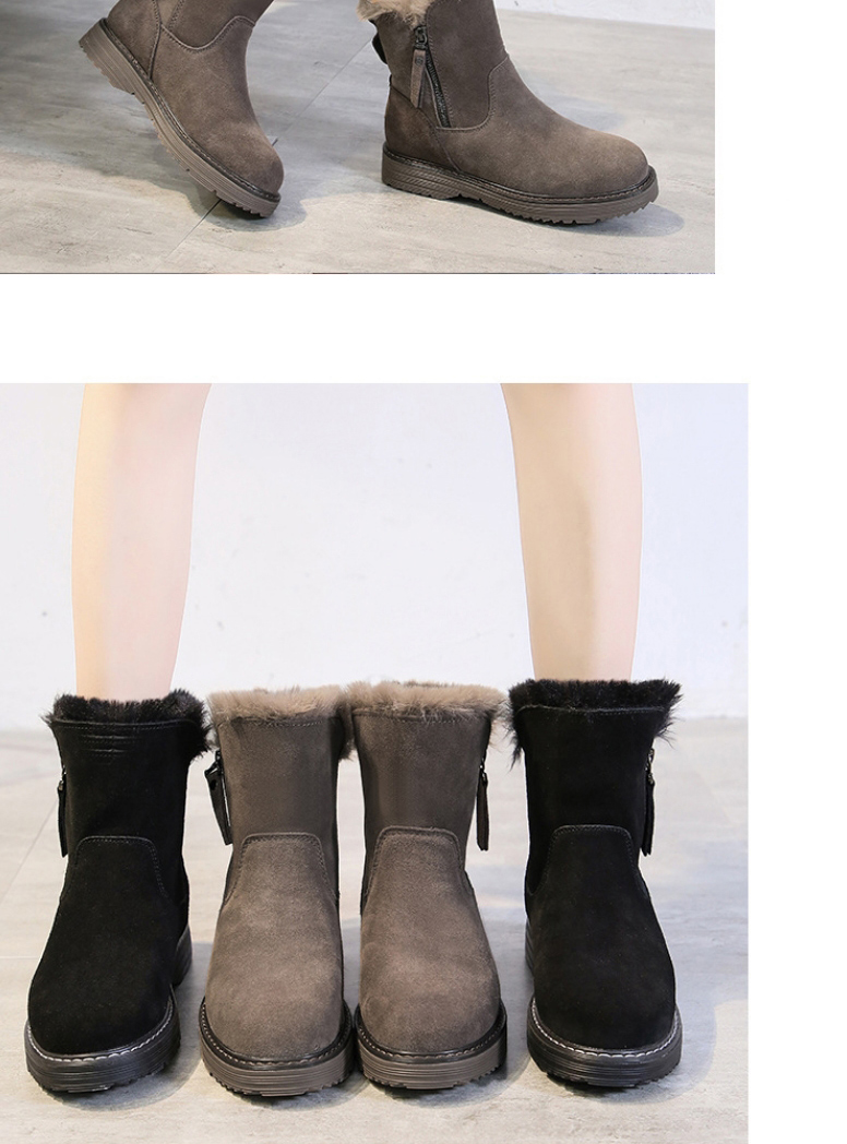 Fashion Khaki Thickened Warm Round Toe Mid-tube Snow Boots,Slippers