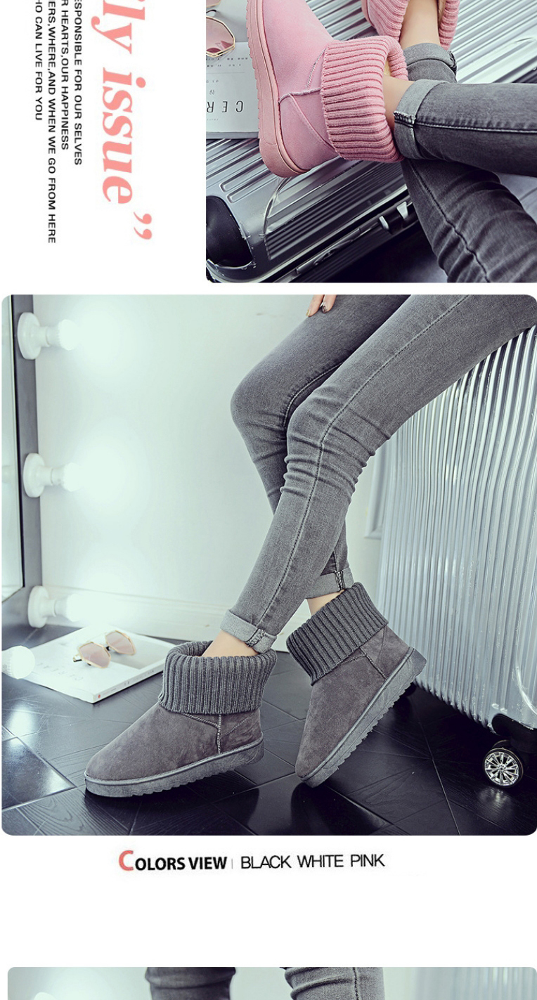 Fashion Pink Fleece Flat-bottomed Wool Knitted Round-toe Snow Boots,Slippers