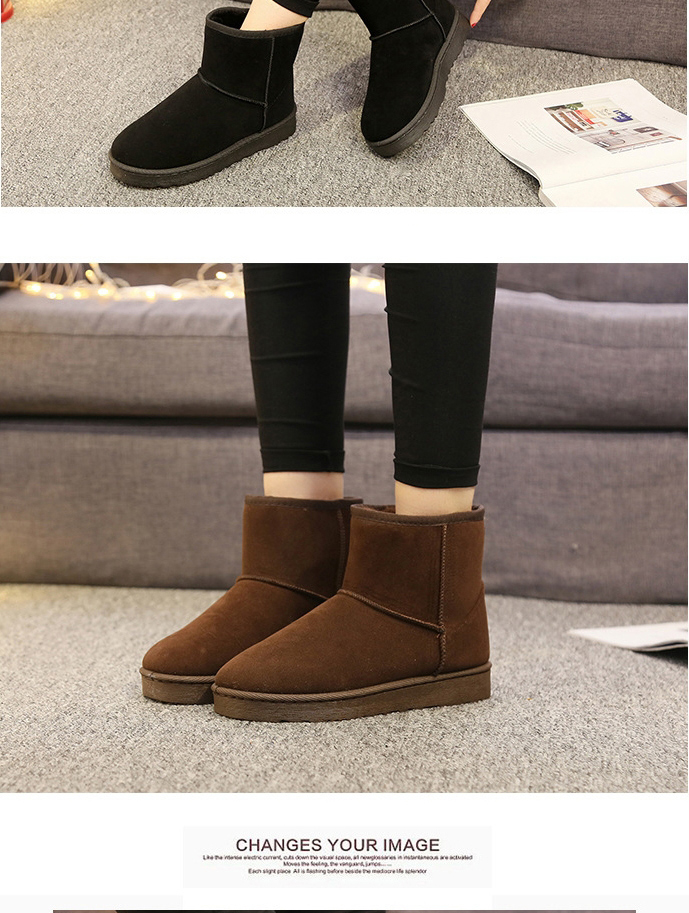 Fashion Black Anti-slip Mid-step Thickened And Velvet Snow Boots,Slippers