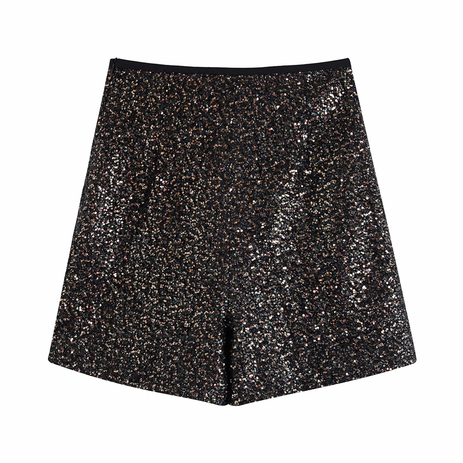 Fashion Black Sequined Solid Color Shorts,Shorts